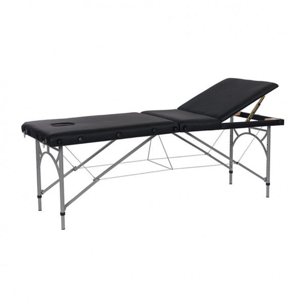 Table de massage noire portable avec pieds en aluminium