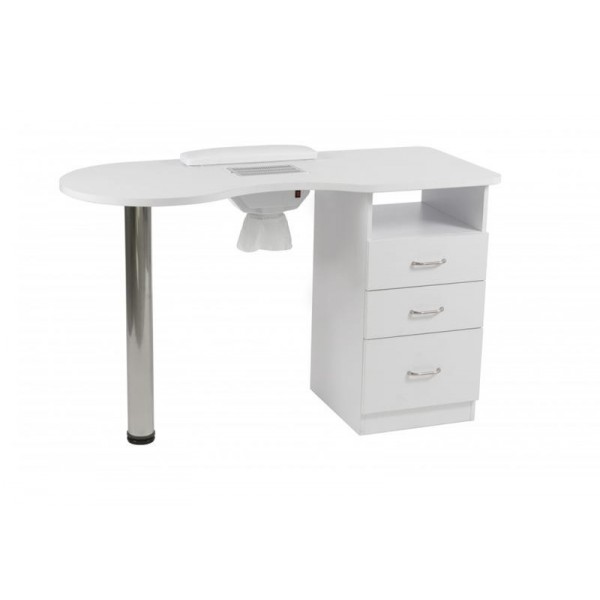 Table de manucure en bois laqué blanc avec aspirateur intégré, sac et  coussin repose-main