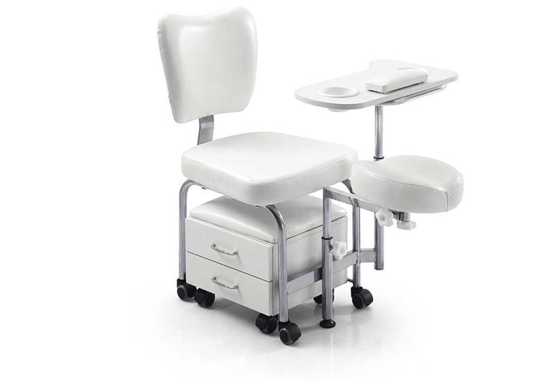 Repose-pieds à Roulettes Pour Pédicure EBANKU - Tabouret De Salon Mobile, Cuir PU Blanc, Avec Tiroir - 2