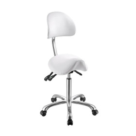 Tabouret Ergonomique NOBLE Blanc &ndash; Assise Selle Professionnelle avec Dossier R&eacute;glable