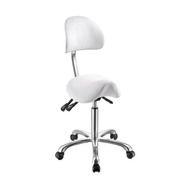 Tabouret Ergonomique NOBLE Blanc – Assise Selle Professionnelle avec Dossier Réglable