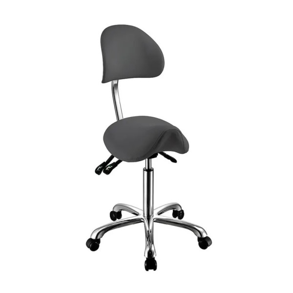 Tabouret Ergonomique NOBLE Gris – Assise Selle Professionnelle avec Dossier Réglable
