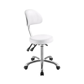 Tabouret Professionnel COMFORT Blanc &ndash; Assise Ronde Ergonomique avec Dossier R&eacute;glable