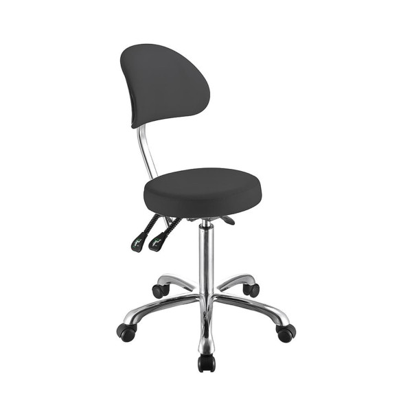 Tabouret Professionnel COMFORT Gris Foncé – Siège Ergonomique avec Assise Ronde et Dossier Réglable