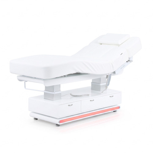 Table de massage électrique Post + Blanche - Chauffante – Finition bois – LED – Ultra-confort