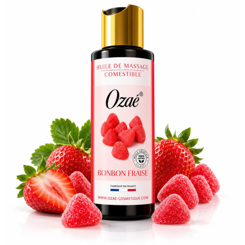 Huile de massage gourmande comestible Bonbon Fraise Ozaé