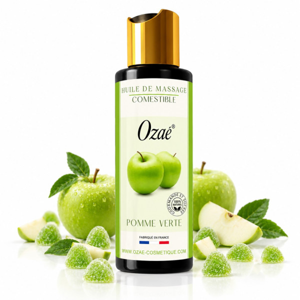 Huile de massage gourmande comestible Pomme Verte Ozaé
