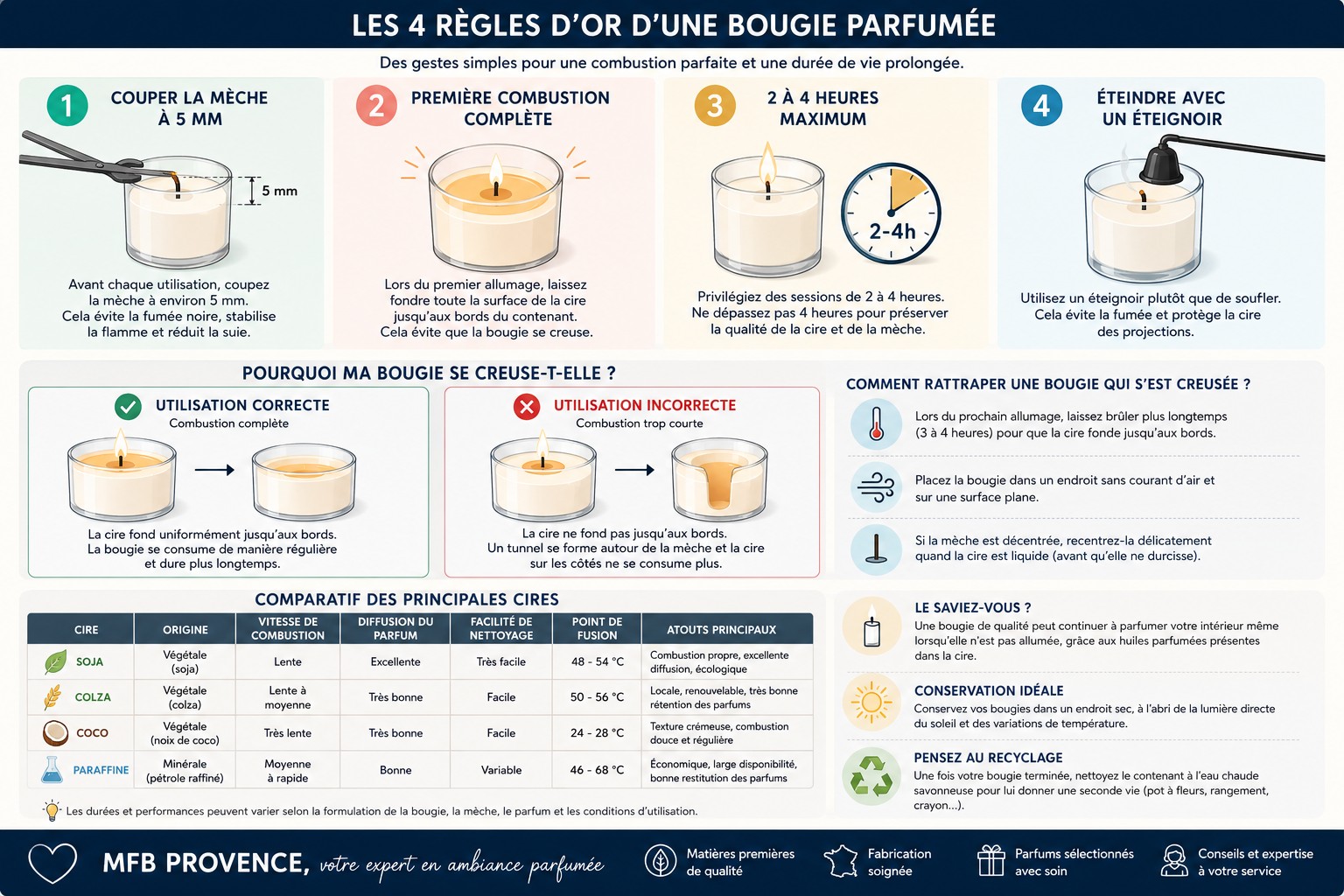 Infographie : conseils d'utilisation d'une bougie parfumée