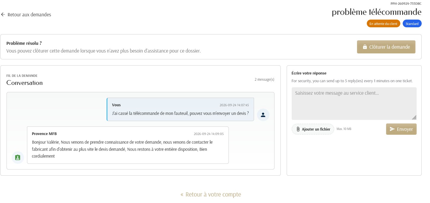 Historique des demandes SAV MFB Provence